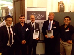 Wyggeston Lodge student members with the Assistant Grand Master (RW Bro David Williamson) and Assistant Grand Master Elect (VW Bro David Wotton)