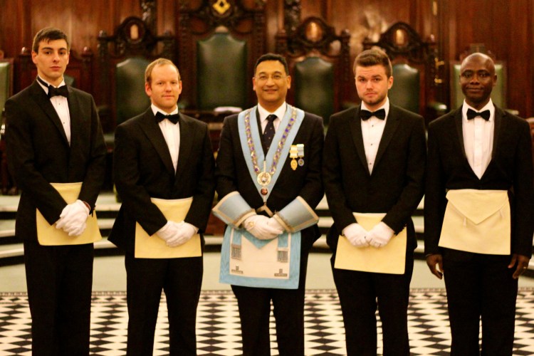 Left to right: Bro Matt Radoja, David Carter, Master - WBro Dipak Chauhan, Bro Henry Phillips and Bro Eric Akobeng