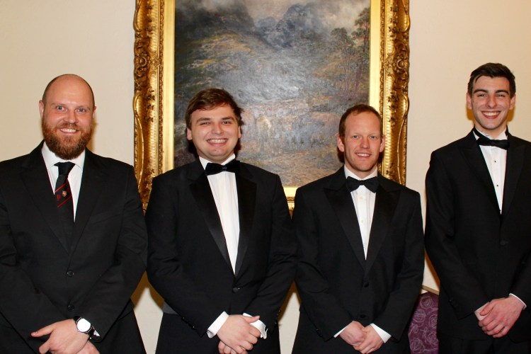 The three new Master Masons of Wyggeston Lodge along with the Master (left)